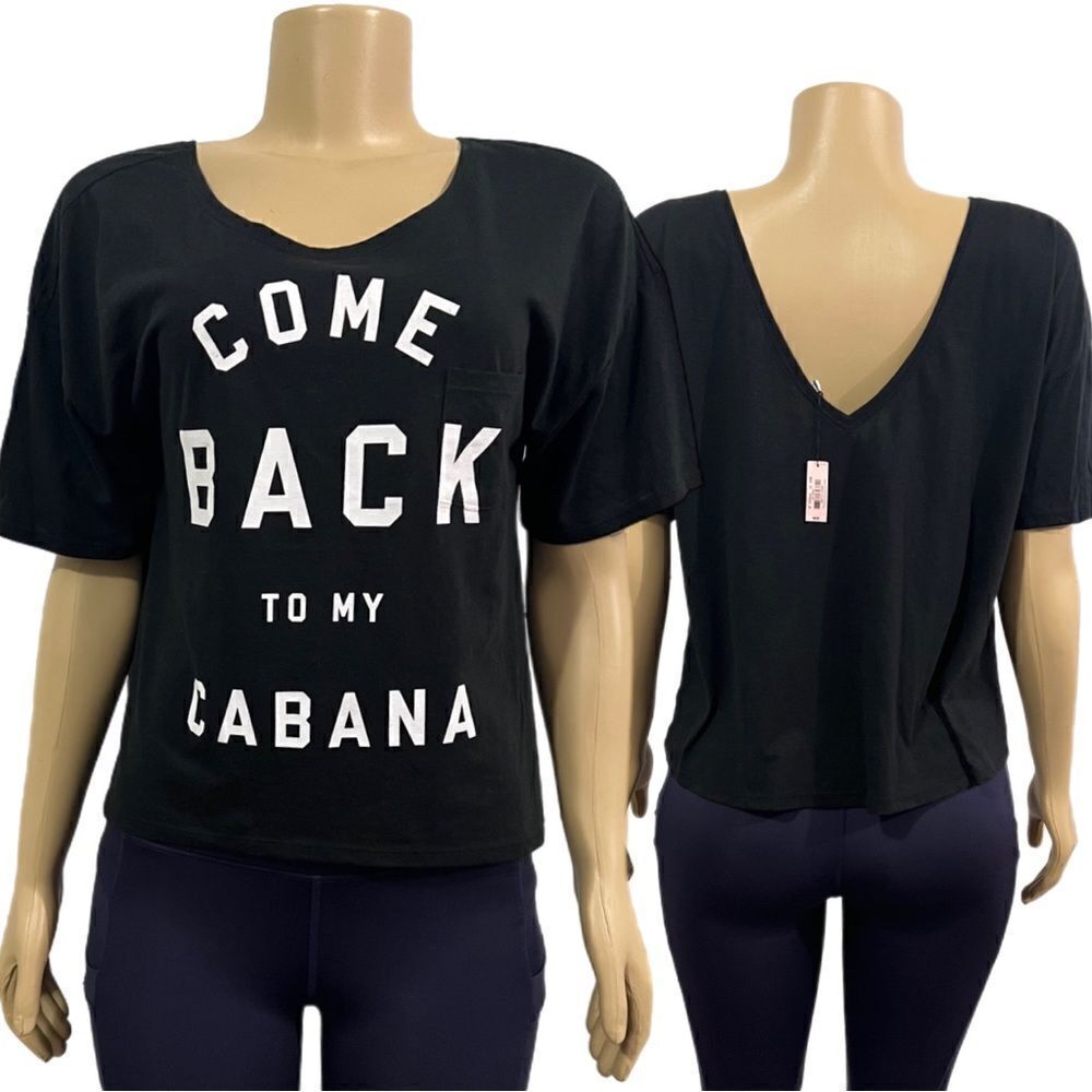 Victorias Secret short sleeve Cropped top t-shirt Come Back to my Cabana black